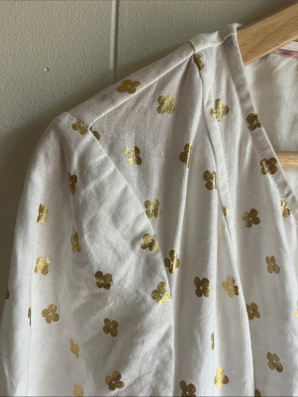 Boden Kelsey White Linen Midi Dress with Gold Floral Motif Beach Preppy Sz 10L - Picture 13 of 16